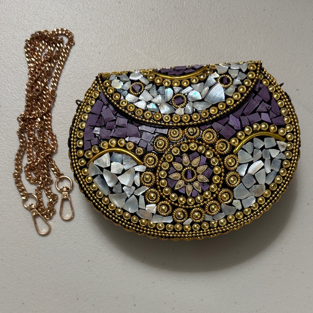 RAMLA Beverly Hills Purple and Gold Mosaic Clutch Bag $235